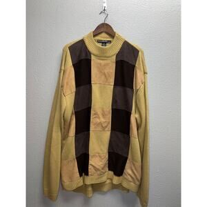 Vintage Syllables System Sweater Brown Beigh Patchwork Design Pullover VTG 2XL